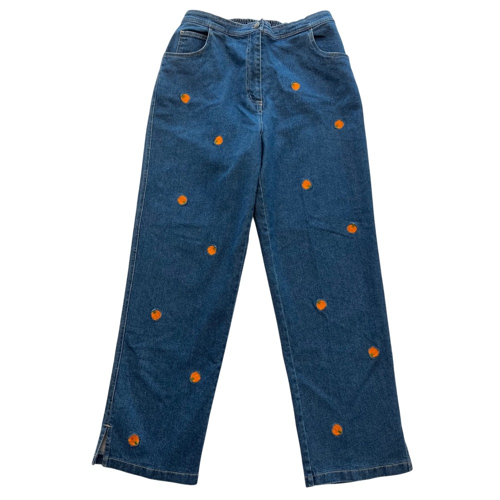 Quacker Factory Blue Denim Pumpkin Embroidered Festive Fall Jeans NWT Size L